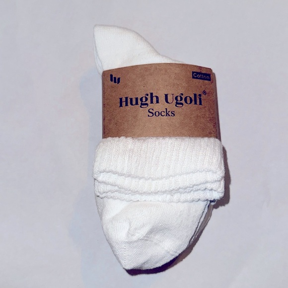 Hugh Ugoli Cotton Socks 🧦 White Diabetic Low Crew, S/M - Picture 1 of 3